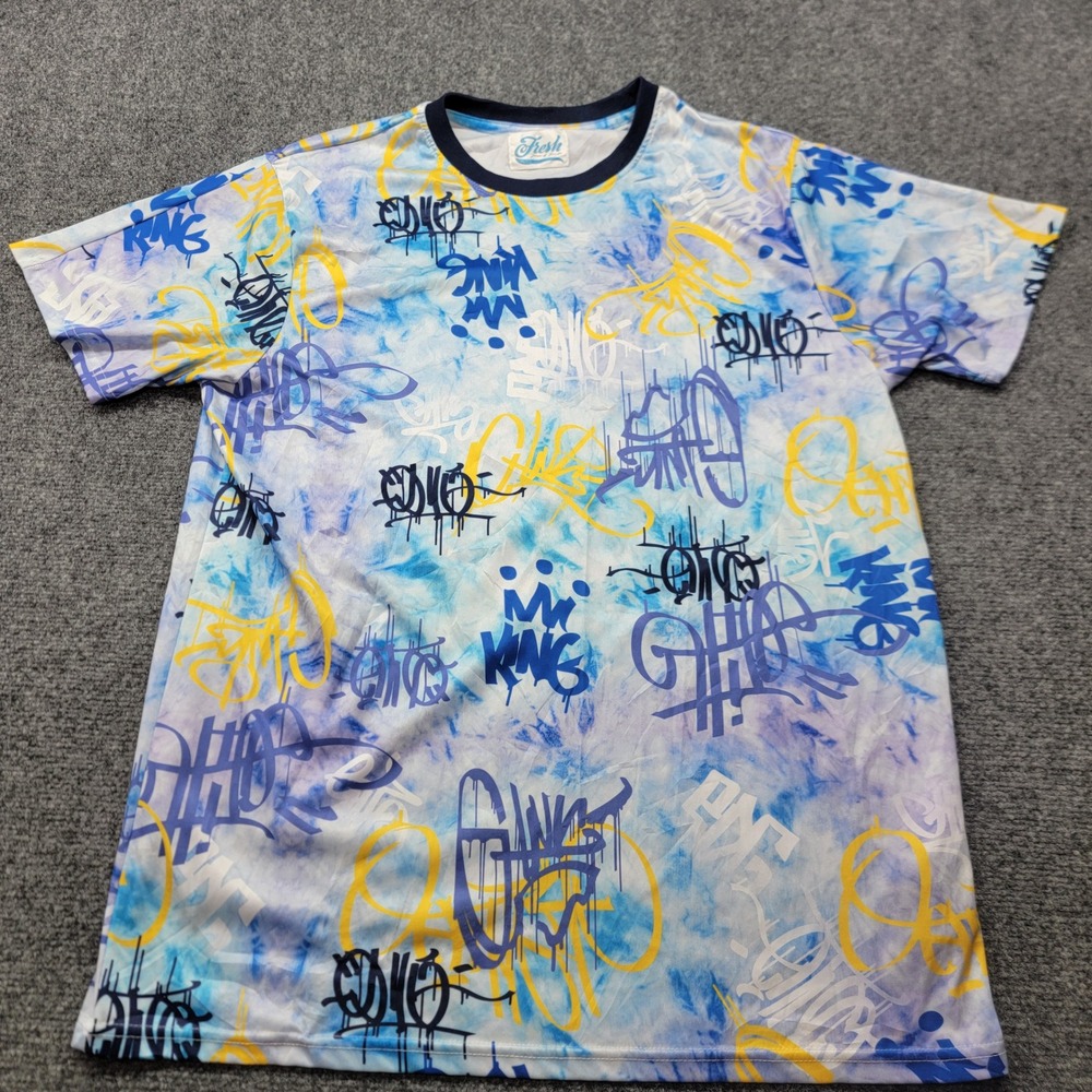 Fresh Prints of Bel-Air Mens XL Graffiti Tag Tie Dye Short Sleeve T-Shirt Blue